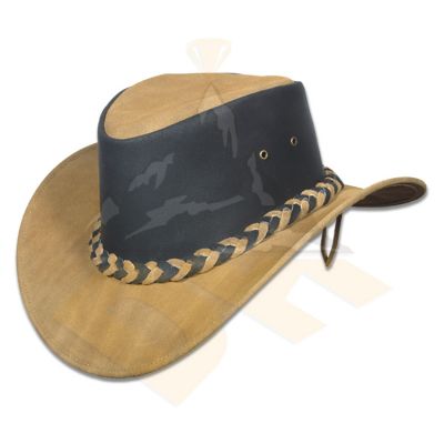 L-Brown & Black Pullup Leather Hat